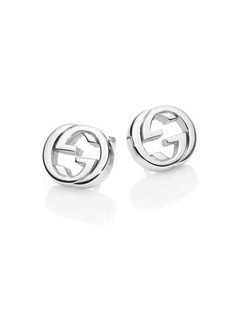 gucci logo earrings silver|Gucci Sterling Silver Interlocking Stud Earrings .